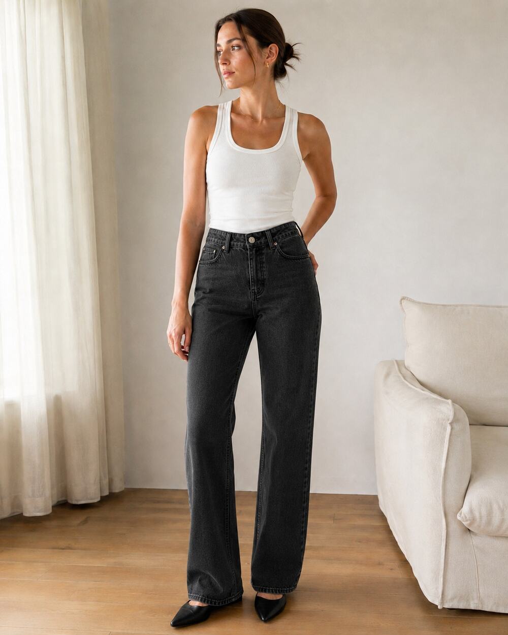 Refuge Straight Leg Jeans 100% Cotton Black 0